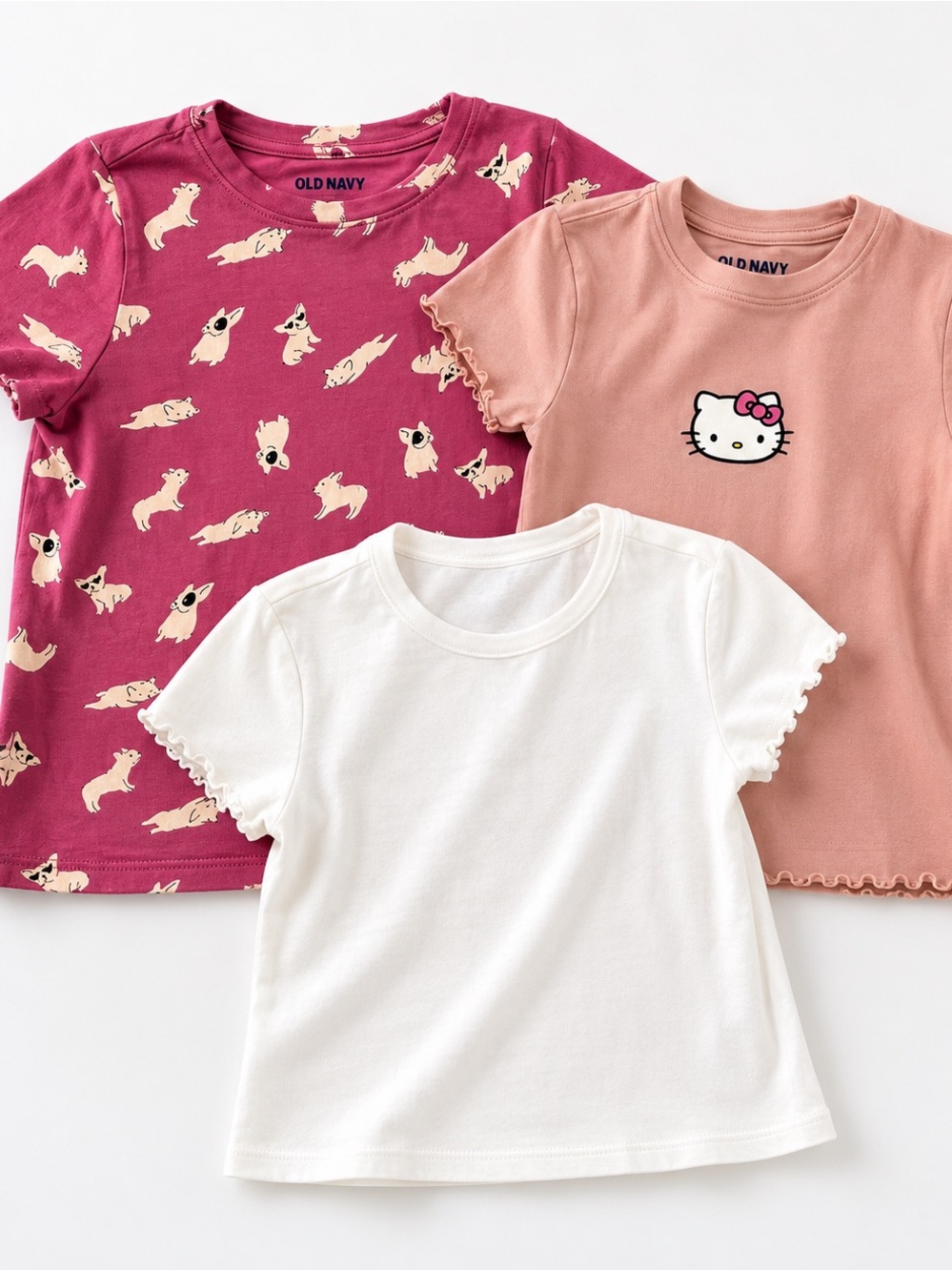 Old Navy Mauve Pink Tee with Cream Dog Print Shirt Lot Hello Kitty